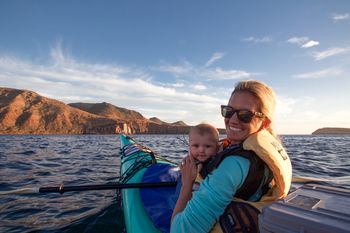 Little Scarlett and Courtney Kayaking in the Sea of Cortez
