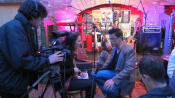 Being interviewed by Irish TV during'I Am So' Album Launch, at Matt Molloy's Yard Bar, Westport, Co Mayo.  October 2012
