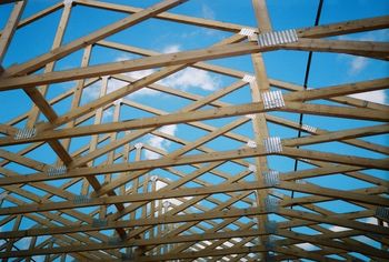roof trusses and blue sky
