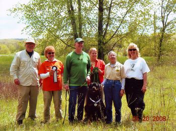 River after earning his TDX at the ARC National Specialty in MN in 2008. River was trained and handled by his owner, Brad Pinter. River literally dragged Brad through his track, never stopping even in the woods! Tracking is River's favorite thing! Judges Marg Roberson and Donna Wielert.
