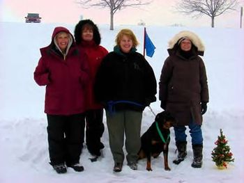 Indy earning her Tracking Dog Degree on a very cold day in Illinois in December 2007 with owner/trainer Karla Niessing.
