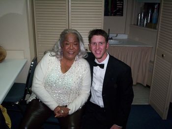 Kasey with Della Reese after playing drums for her at Robinson Center Auditorium in Little Rock, AR
