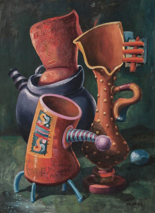 Elisabeth Geel - "The Know-it-Alls and their Daughter Peg" - acrylic on canvas - 70 x 50 cm