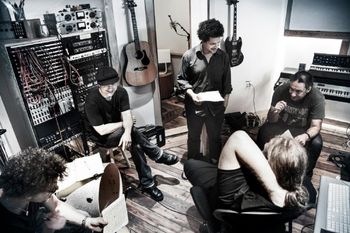 At Motherbrain Studio, during Mister Miller recording, in Sunset Park, Brooklyn, 2014. From left to right: Georges Laks, Shawn Pelton, Gabriel Gordon, Brian Bender, Andy Hess
