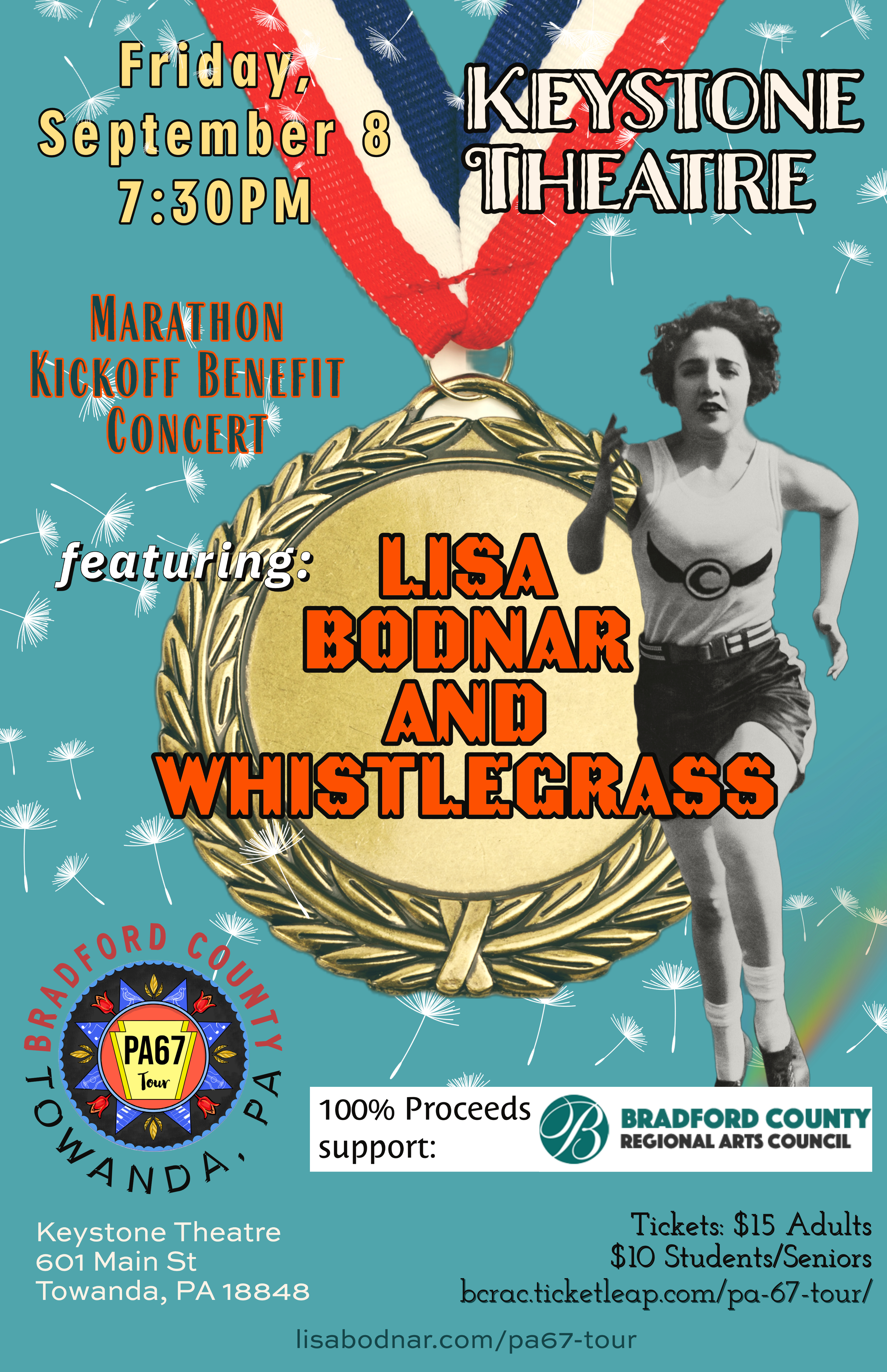 Lisa Bodnar and Whistlegrass PA67 Tour Comes to Bradford County's Keystone Theatre on September 8 for a Marathon Kickoff Concert Benefitting the Bradford County Regional Arts Council