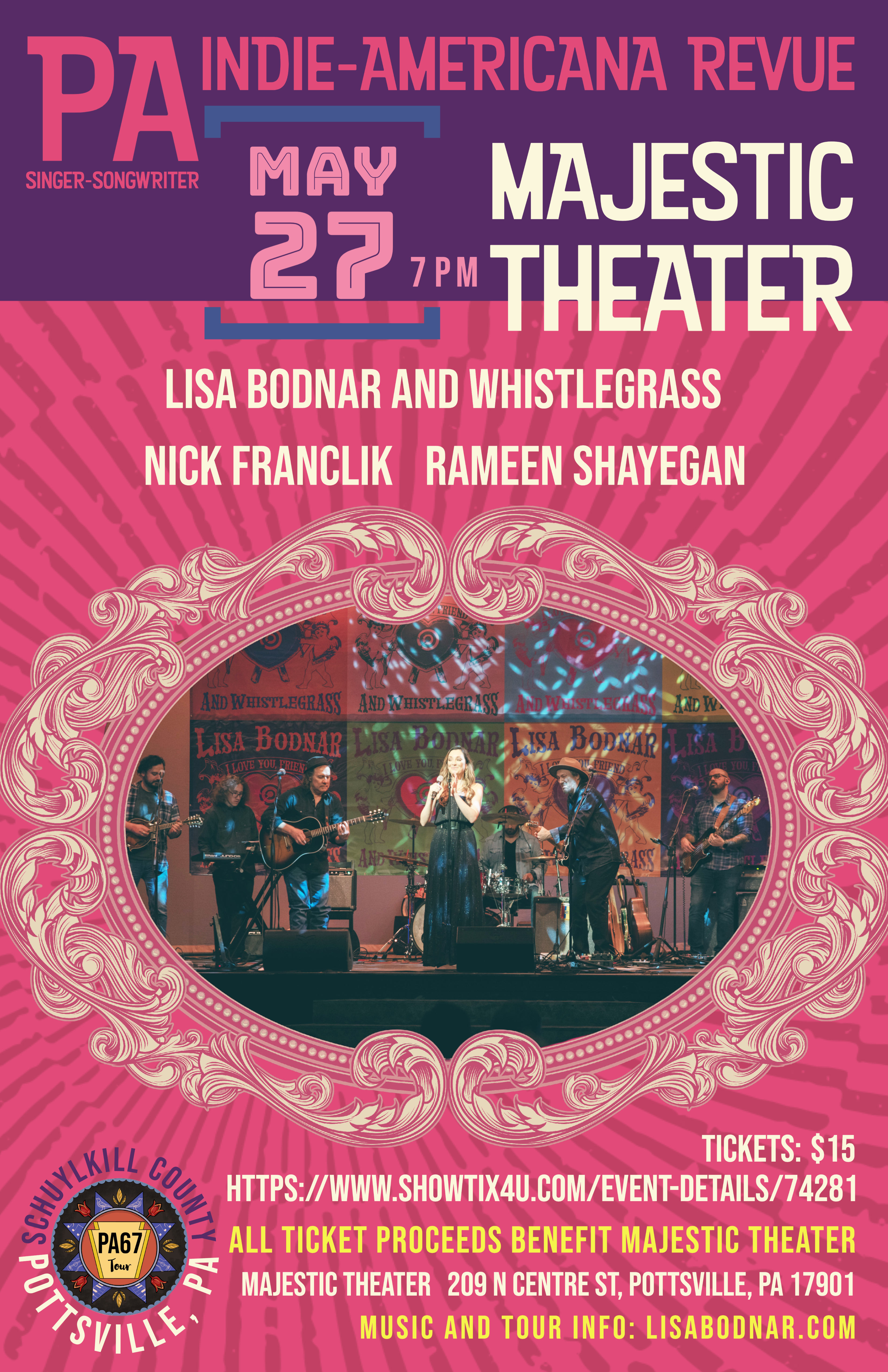 Lisa Bodnar and Whistlegrass Live at the Majestic Theater PA Singer-Songwriter Review May 27 with Nick Frankclik and Rameen Shayegan