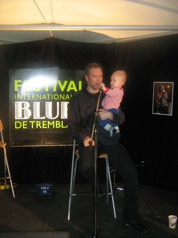 Delivering a workshop at Tremblant Blues with my smallest fan, my son Cormac, 2010.
