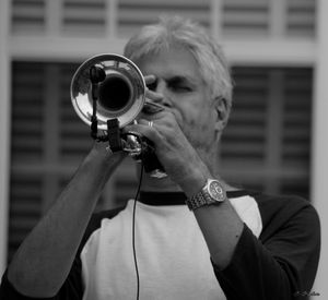 Mark Zar - Trumpet - has been a member of Not for Profit since 2013. Mark has been the leader and lead trumpet of the 17 piece Highland Park Pops Big Band since 1975 and Not for Profit is his first experience playing in a rock band. Mark has an electrical engineering degree from the University of Illinois Urbana-Champaign where he played in the Concert Band and the Marching Illini. His classical music training provides a sound foundation and he is rockin' it big time as the newest addition to "The Greedy Blasters". Mark also plays in the Jazz Wave Big Band and the Tuesday Night Big Band. Mark supports cancer research and the Cystic Fibrosis Foundation.