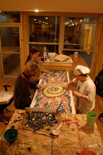 Dina B. leads us in creating the countertop mosaic
