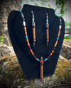 Walnut Miniature Flute Necklace/Earrings with Sleeping Beauty Turquoise Inlay (Set)