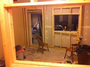View from vocal booth shows framing on opposite wall
