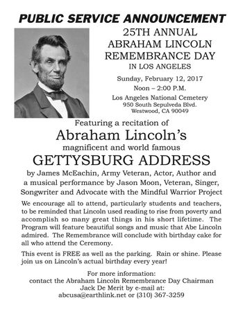 Flyer for the 25th annual Abraham Lincoln memorial event
