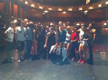 The cast of THRILLER LIVE on stage at the Lyric Theatre, London. Notice the demon eyes...? No make up needed for the zombie number then. The evil of... The THRILLER! Ok. Bleary eyed at Heathrow. Delirious. Bye London. NYC, here I come...x
