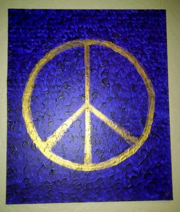 Acrylic brush strokes of "World Peace"

