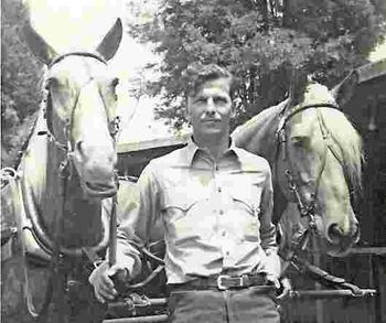 Frank with a team of palominos taken in the late '40's. Penny, the mare on the right, was Mary Kornman McCutcheon's riding horse.
