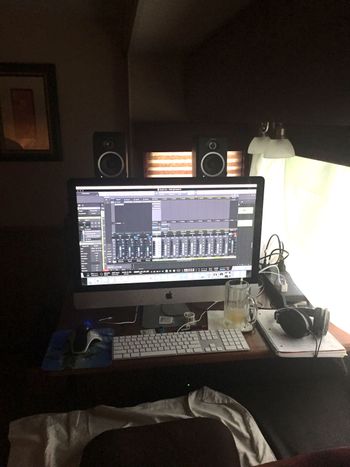 Editing tracks in my RV (Winnabagel Studio) for Good Latimer recording project during my Summer stay in Asheville NC.
