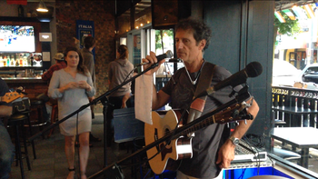 First time out with this new song, "A Piece 'O The Star" - lyrics taped to the mic stand - Cafe Roma - Comemercial Drive Vancouver - spring 2016