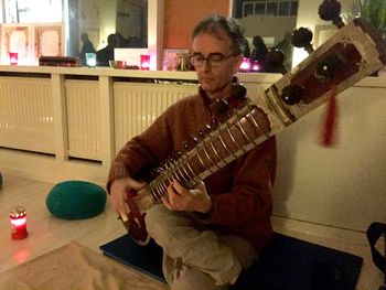 Playing sitar at New Years meditation with Rene van Collem and Margaretha
