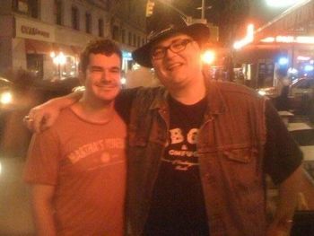 Me and the big man John Popper hangin' Thein the village when I was on a set break@ the Back Fence. Just was in the club checking out my set.
