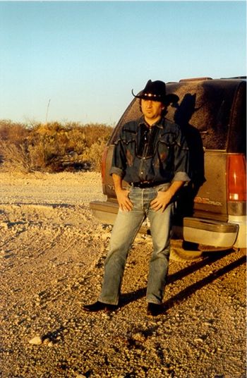 This is somewhere off of Highway 90 in West Texas, near Marfa. Jack took this shot of me and I used it for the back of my Million Miles CD.

