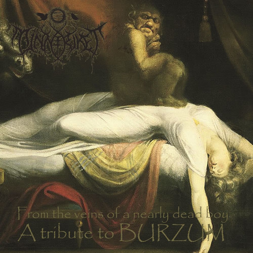 Album cover for the album From the veins of a nearly dead boy a tribute to Burzum by Stein Akslen's Norwegian black metal band Minneriket. Logo by Christophe Szjapdel. Art by Henry Fuseli