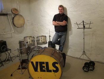 Ed with vintage drum collection
