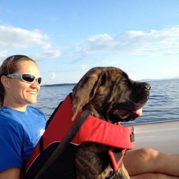 Roxy and Pam on a boating trip. Roxy is from the Rudy Monkey litter.
