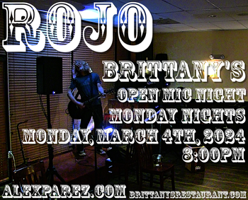 www.alexparez.com/shows Alex The Red Parez aka El Rojo! Hosting Open Mic Night Monday Nights at Brittany's in Lake Ridge, VA! EVERY Monday night in The Dining Room! Monday, March 4th, 2024! I'll perform a 30 minute set 8:15pm-8:45pm, come on by early! Sign up at 8:00pm, Performances 8:15pm-11:30pm!
