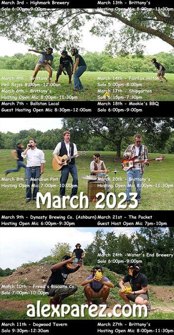 www.alexparez.com/shows Alex The Red Parez aka El Rojo March 2023 Performance Schedule - alexparez.com