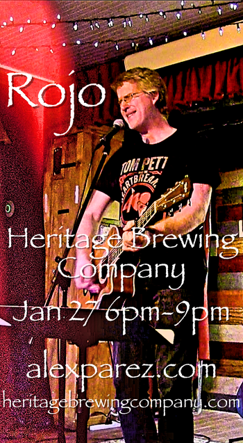 www.alexparez.com Alex The Red Parez aka El Rojo! Live! At Heritage Brewing Company in Manassas, VA! Friday! January 27th, 2023, 6:00pm-9:00pm!
