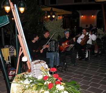 cultural live event with titti castrini gypsy swing band, in desenzano italy lago di garda 2007, july,

