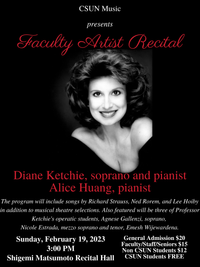 Faculty Artist Recital Diane Ketchie, soprano/piano, and Alice Huang, piano