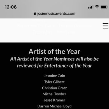 Josie Music Awards Nominee for Rock Artist of the Year
