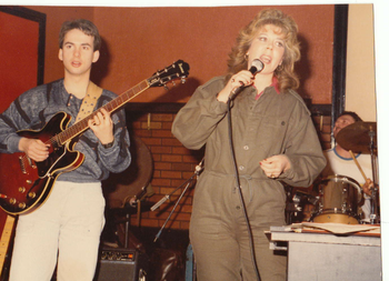 Lee playing with Turntable in the early 80s. Antoinette (Toni) Baxter (Vox.), Alan Clarke (Dr.)
