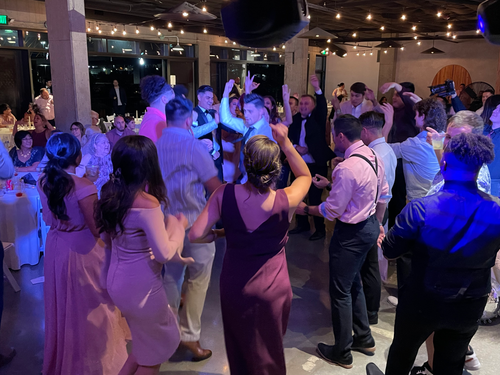 guests dancing at a wedding reception with Musical Genius Productions