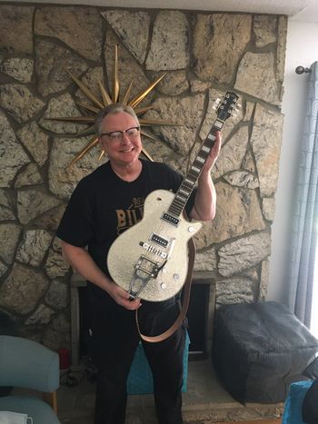Billy Zoom ( the band X) proudly displaying his Gretsch Custom Shop " Billy Zoom Silver Jet". built by Stephen Stern and his crew in Corona, Ca.
