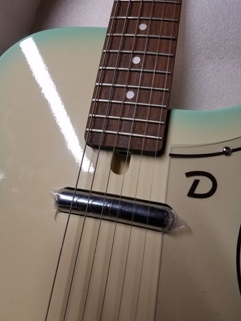 Early Korean factory sample Danelectro '56 U-2 (1997 ?) showing the truss rod access slot. The production models were not  produced with this feature at my request. Hate me !!

