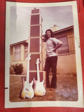 My "stack" in 1972. a bushel of tweed Fender amps, a 1955 Strat and a 1958 P-Bass. Orange, Ca.
