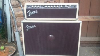 Early, clean example of a blonde Fender Showman 12 ( smaller sound ring cabinet with a stock JBL D-120 12" speaker)
