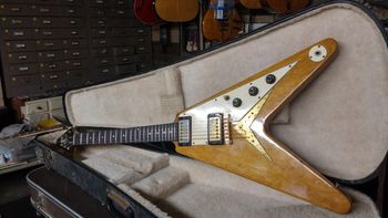 another original 1958 Korina Gibson Flying V in the shop for some fret and setup work.
