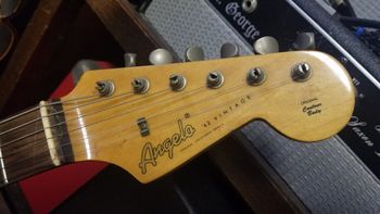 My "Angelo" Strat copy. Interesting guitar, anyone ever seen another ? it's the best Strat style guitar I've ever owned, including a multitude of 1950s and 1960s examples.
