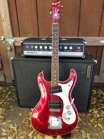 my Billy Gruggett custom built Mosrite " Torquays" model guitar and Rosac Malibu amp. Both made in Bakersfield, Ca.
