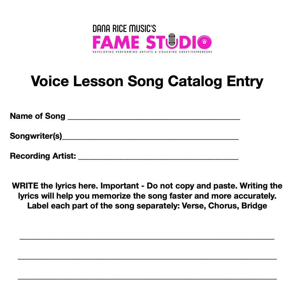 Voice Lessons Catalog by Dana Rice
