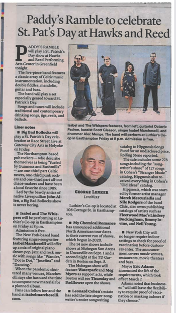 Isabel and The Whispers featured in The Republican, March 17, 2022
