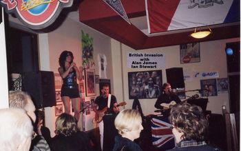 British Invasion Show. Alan with guitarist Ian Stewart and go-go dancer Julie. The show was called "Across The Pond". Standing room only at these gigs.
