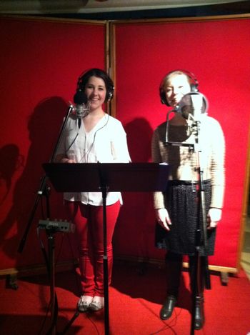 Students Dagmar Benintes and Maggie Hernandez singing on a demo recording for renowned composer, Charles Strouse