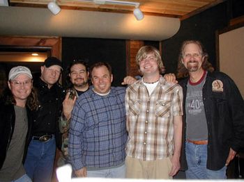2006 - Recording in Nashville -
Recording in Nashville!
We have been so anxious to get back in the studio and work
on a new CD. So that's where we've been. For all of you who
have been asking about a new Doo-Wah CD it will be out very
soon!! We spent 6 days in Nashville putting in 14 hours a day
with our producer, Gary Morse. Here we are with Gary and
Colin Heldt, who engineered the project
