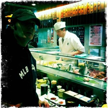 Bob Dee eating sushi in Tokyo, Japan
