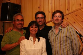 The dream team at the Hungry Girl recording session. From left: Matt Catingub, Margie Nelson, Kevin Axt, Quinn Johnson.
