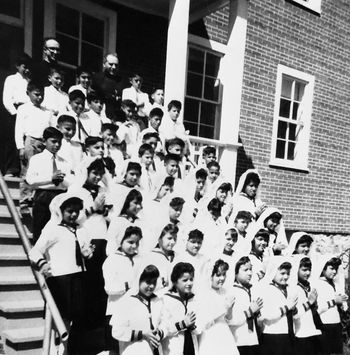 Houle's class on the steps of the residential school.
